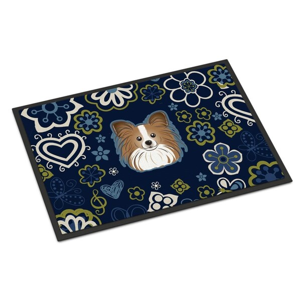 Carolines Treasures 24 x 36 in. Blue Flowers Papillon Indoor or Outdoor Mat - BB5099JMAT