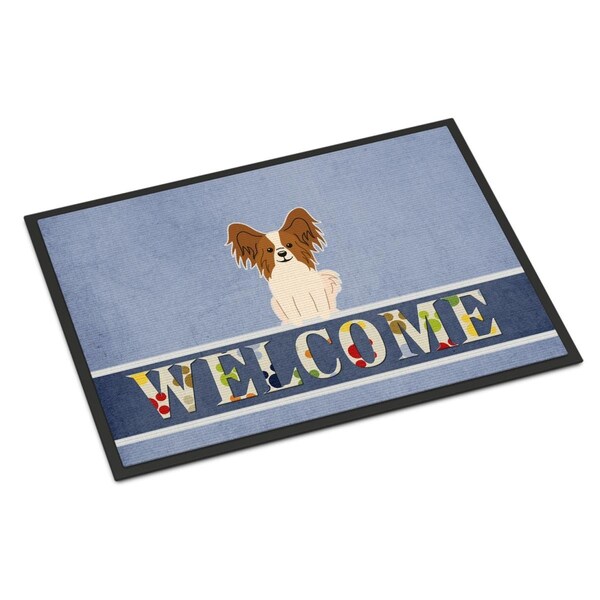 Carolines Treasures 18 x 27 in. Papillon Red White Welcome Indoor or Outdoor Mat - BB5659MAT