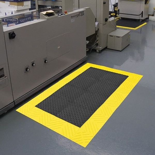 Notrax Antifatigue Mat, 72" L x 4 ft. W, 1" Thickness, PVC, Diamond, Black/Yellow - 621S4872BY