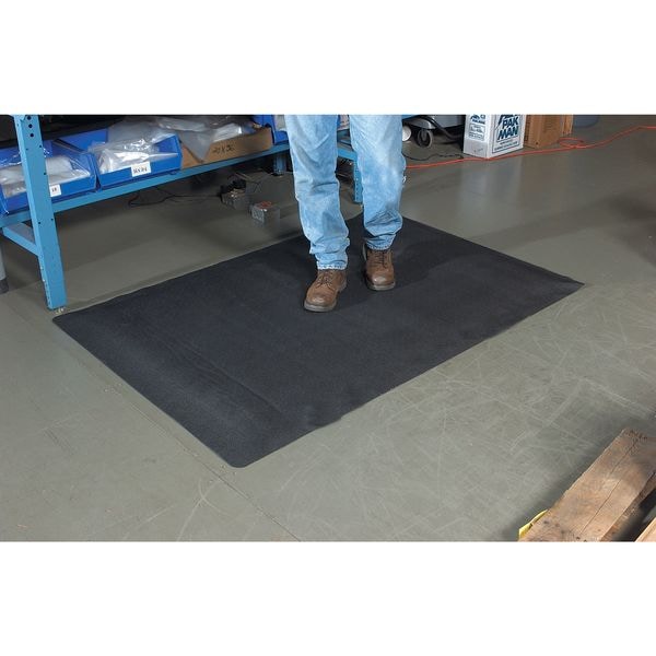Notrax Antifatigue Mat, 12 ft. L x 3 ft. W, 1" Thickness, Vinyl, Corrugated, Black - 974S0312BL