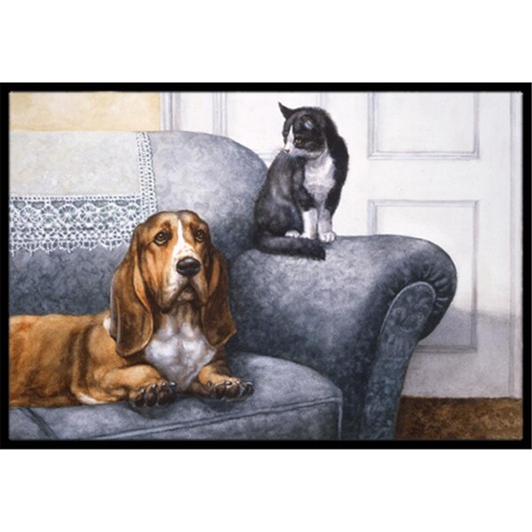 Carolines Treasures Basset Hound and Cat on Couch Indoor or Outdoor Mat- 24 x 36 - BDBA0182JMAT