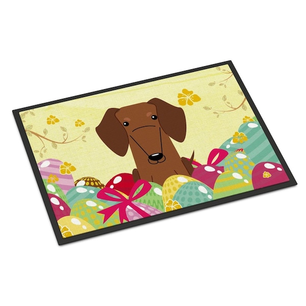 Carolines Treasures 24 x 36 in. Easter Eggs Dachshund Red Brown Indoor or Outdoor Mat - BB6130JMAT