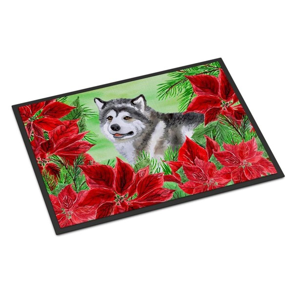Carolines Treasures Alaskan Malamute Poinsettas Indoor or Outdoor Mat, 18 x 27 in. - CK1287MAT