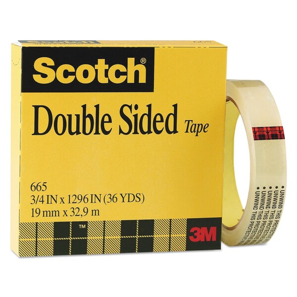 Scotch Double-Sided Tape, 3in Core, 0.75in x 36 yds, Clear - 665-341296