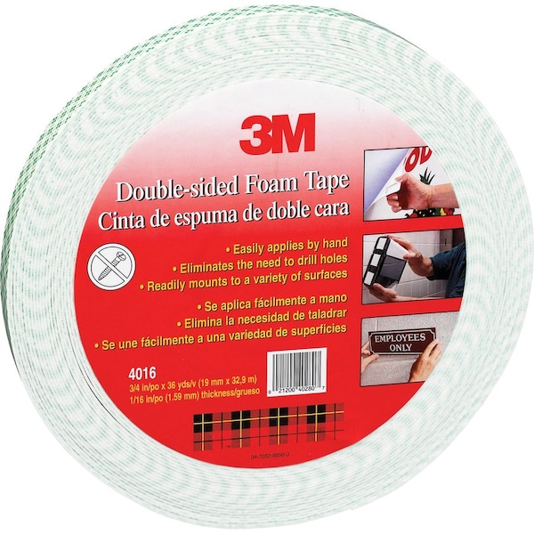 3M 3M 4016 Double Coated Foam Tape 0.5" circle, White, 5PK - 4016