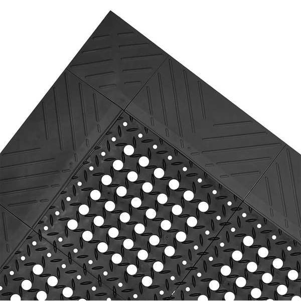 Notrax Interlocking Drainage Mat, 8 ft L x 42 in W, 1 in Thickness, PVC, Diamond, Black - 620S4296BL