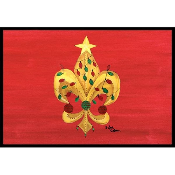 Carolines Treasures Carolines Treasures 8185JMAT 24 x 36 in. Christmas Fleur De Lis Tree With Lights Indoor Or Outdoor Mat - 8185JMAT