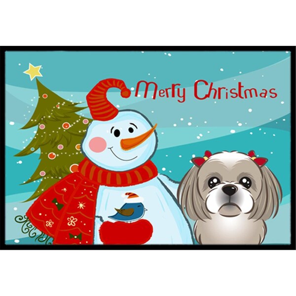 Carolines Treasures Snowman With Gray Silver Shih Tzu Indoor and Outdoor Mat- 24 x 36 in. - BB1870JMAT