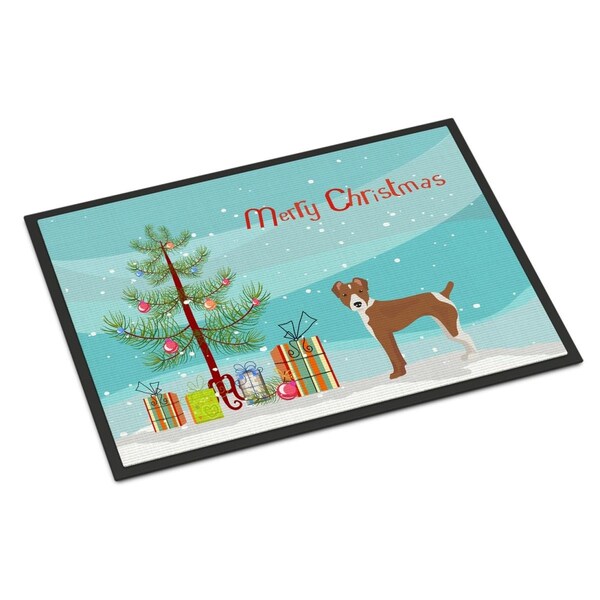 Carolines Treasures 18 x 27 in. Rat Terrier Christmas Tree Indoor or Outdoor Mat - CK3482MAT