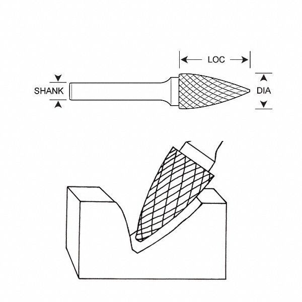 Zoro Select Carbide Bur, Pointed Tree, 3/4, 1/4 Shank - 310-002144