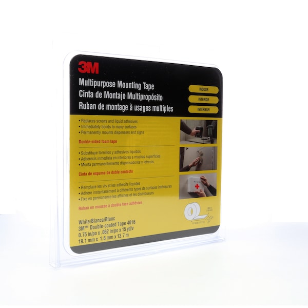 3M Double-Sided Foam Tape, 3/4 in W, 15 yd L, 1/16 in, Polyurethane Foam, Double-Sided - 4016
