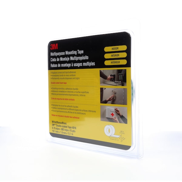 3M Double-Sided Foam Tape, 3/4 in W, 15 yd L, 1/16 in, Polyurethane Foam, Double-Sided - 4016