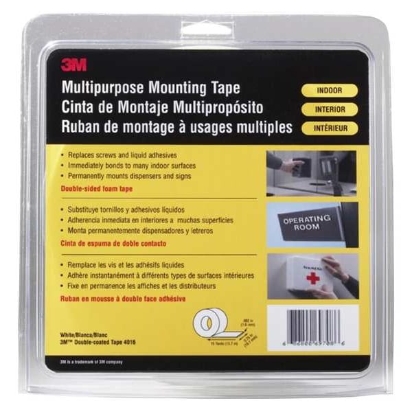 3M Double-Sided Foam Tape, 3/4 in W, 15 yd L, 1/16 in, Polyurethane Foam, Double-Sided - 4016