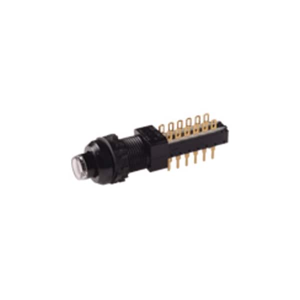 Componente de interruptor de botón C&K, 6Pdt, Alterno, 0.01A, 50Vdc, Terminal de soldadura, Orificio pasante-Ángulo recto - F6UEEAU