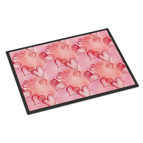 Carolines Treasures Watercolor Red Hearts Indoor or Outdoor Mat, 18 x 27 in. - BB7565MAT