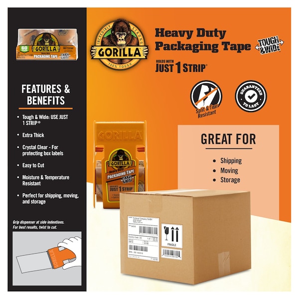 Gorilla Glue Gorilla 2.88 in. W X 60 yd L Heavy Duty Packaging Tape - 6030402