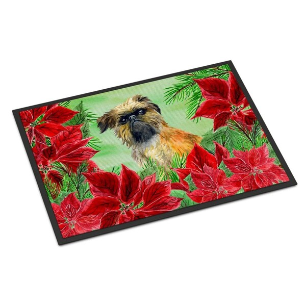 Carolines Treasures Brussels Griffon Poinsettas Indoor or Outdoor Mat, 24 x 36 in. - CK1335JMAT