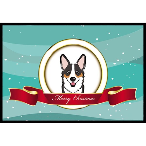 Carolines Treasures Tricolor Corgi Merry Christmas Indoor and Outdoor Mat- 24 x 36 in. - BB1565JMAT