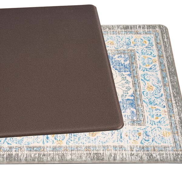 World Rug Gallery Antifatigue Mat, 47 in L x 18 in W, 0.47 in Thickness, Traditional, Blue - 999BLUE18X47