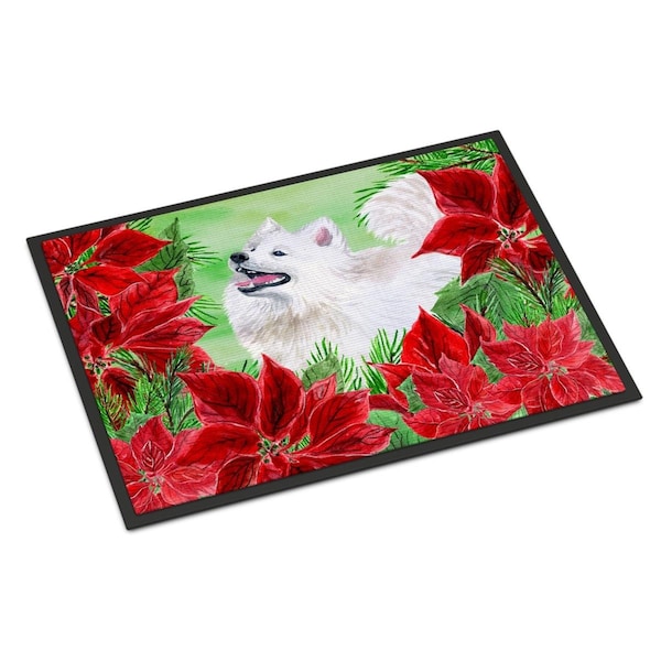 Carolines Treasures Samoyed Poinsettas Indoor or Outdoor Mat - 18 x 27 in. - CK1339MAT