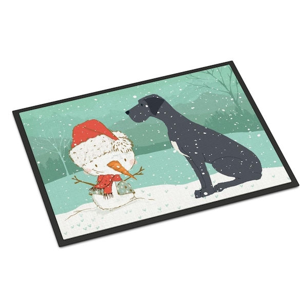 Carolines Treasures 18 x 27 in. Black Great Dane & Snowman Christmas Indoor or Outdoor Mat - CK2039MAT