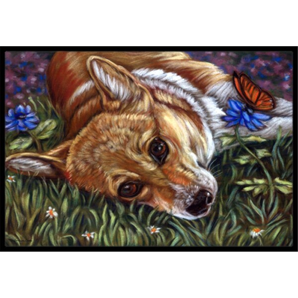 Carolines Treasures Corgi Pastel Butterfly Indoor and Outdoor Mat- 18 x 27 in. - 7325MAT