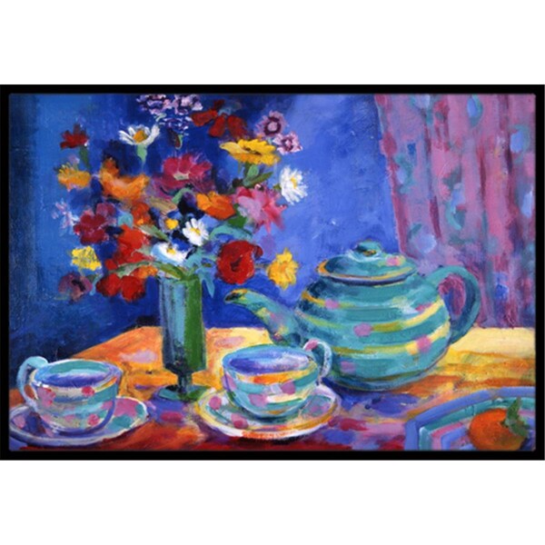 Carolines Treasures Blue Tea by Wendy Hoile Indoor or Outdoor Mat- 24 x 36 - HWH0010JMAT