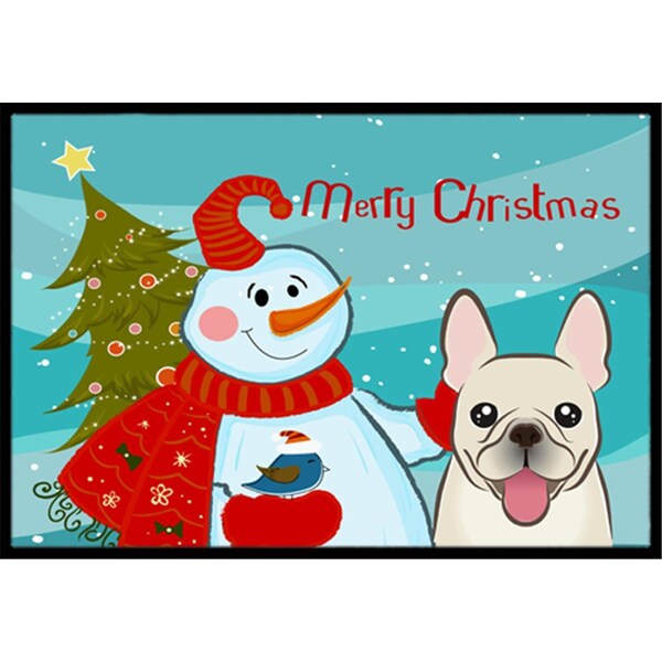 Carolines Treasures Snowman With French Bulldog Indoor and Outdoor Mat- 18 x 27 in. - BB1858MAT