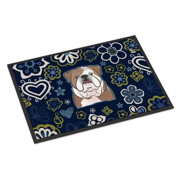Carolines Treasures 24 x 36 in. Blue Flowers English Bulldog Indoor or Outdoor Mat - BB5070JMAT