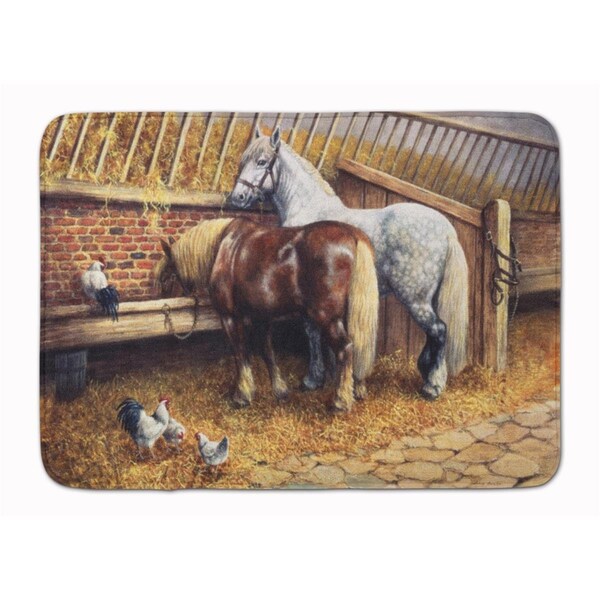 Carolines Treasures Horses Eating with the Chickens Machine Washable Memory Foam Mat - BDBA0135RUG