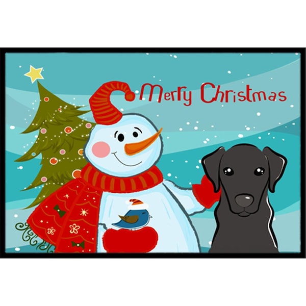 Carolines Treasures Snowman With Black Labrador Indoor and Outdoor Mat- 24 x 36 in. - BB1855JMAT