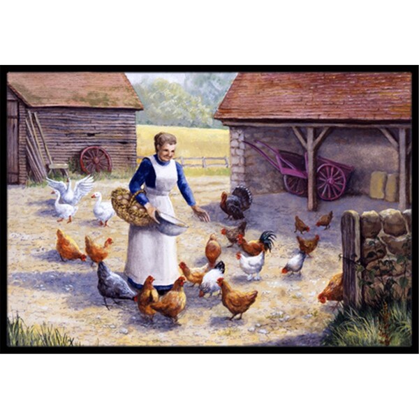Jensendistributionservices Chicken Hen Feeding Time Indoor or Outdoor Mat, 18 x 27 - MI2557386