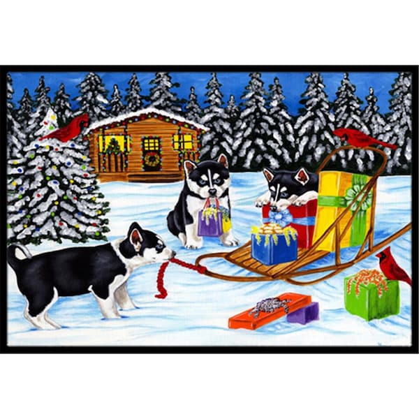 Jensendistributionservices Christmas Mush Siberian Husky Indoor or Outdoor Mat, 18 x 27 - MI2556994