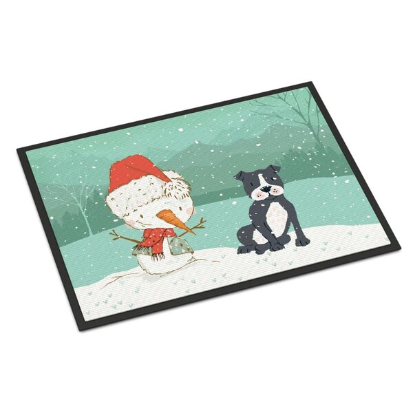 Carolines Treasures 24 x 36 in. Black Staffie Snowman Christmas Indoor or Outdoor Mat - CK2075JMAT