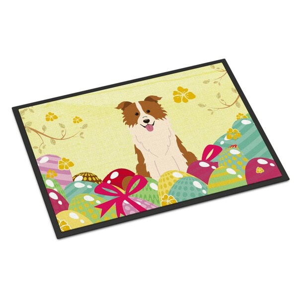 Carolines Treasures 18 x 27 in. Easter Eggs Border Collie Red White Indoor or Outdoor Mat - BB6119MAT