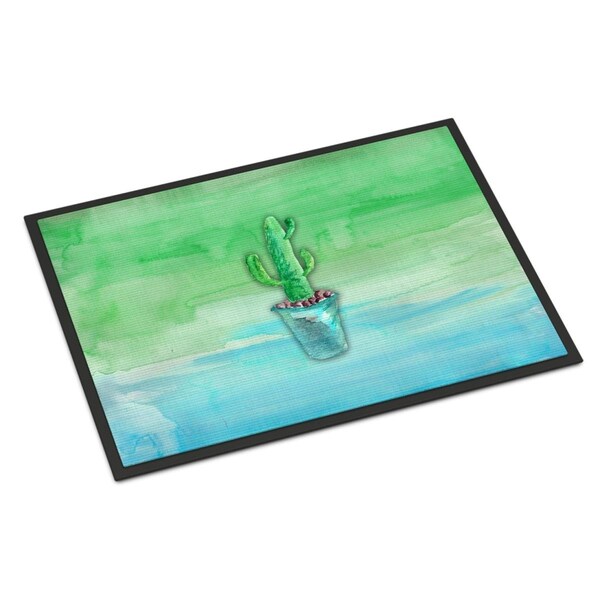 Carolines Treasures 18 x 27 in. Cactus Teal & Green Watercolor Indoor or Outdoor Mat - BB7362MAT