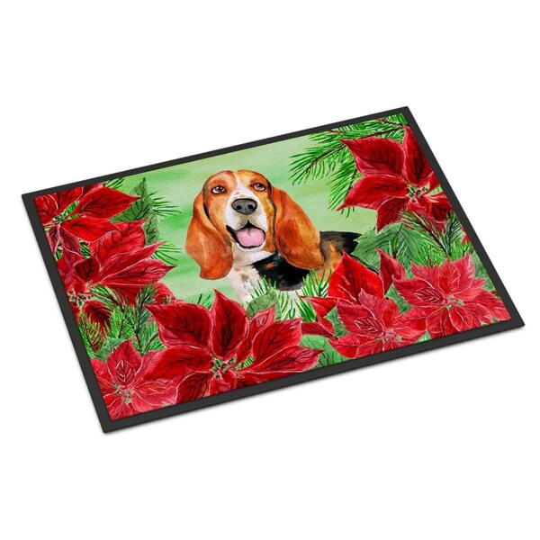 Carolines Treasures Basset Hound Poinsettas Indoor or Outdoor Mat - 18 x 27 in. - CK1352MAT