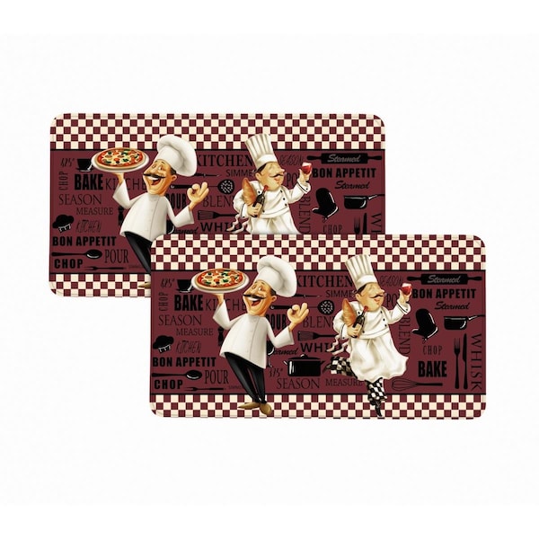 Bibb Home 20 x 36 in. Anti Fatigue Foam Oversized Kitchen Mat, Pizza Chef, 2PK - 5487PIZZA2PK