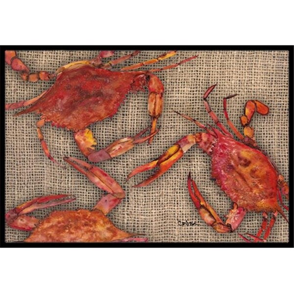 Carolines Treasures Carolines Treasures 8742JMAT 24 x 36 In. Cooked Crabs on Faux Burlap Indoor or Outdoor Mat - 8742JMAT
