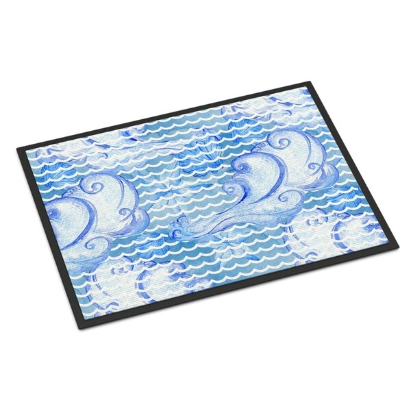 Carolines Treasures Beach Watercolor Abstract Waves Indoor or Outdoor Mat, 18 x 27 in. - BB7530MAT