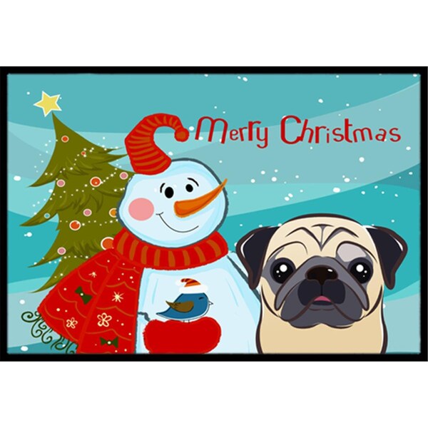 Jensendistributionservices Snowman With Fawn Pug Indoor & Outdoor Mat, 18 x 27 in. - MI2556850