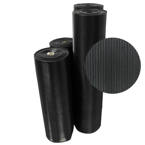 Rubber-Cal Fine-Rib Corrugated Rubber Floor Mats, 1/8 in thick, Black - 03-167-FR-P