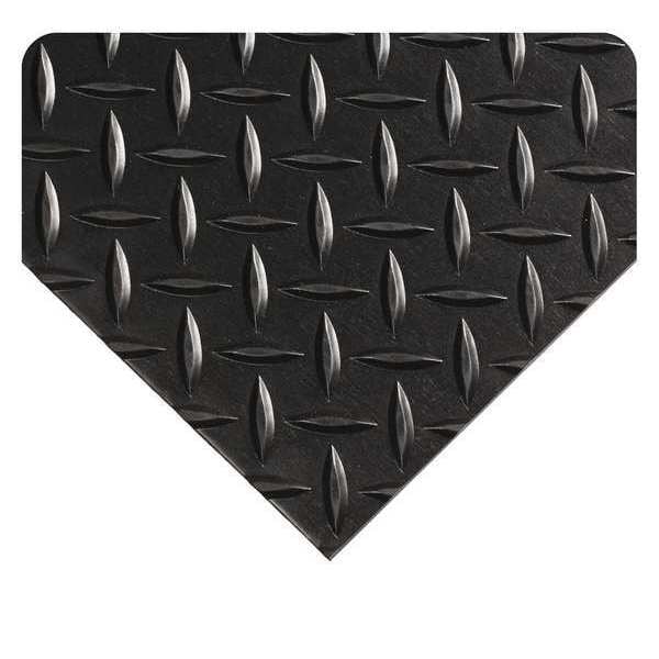 Wearwell Antifatigue Mat, 9 ft. L x 2 ft. W, 1/4" Thickness, Diamond Plate, Black - 701.14X2X9BK