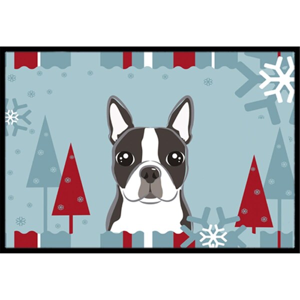 Jensendistributionservices Winter Holiday Boston Terrier Indoor & Outdoor Mat, 18 x 27 in. - MI2556737
