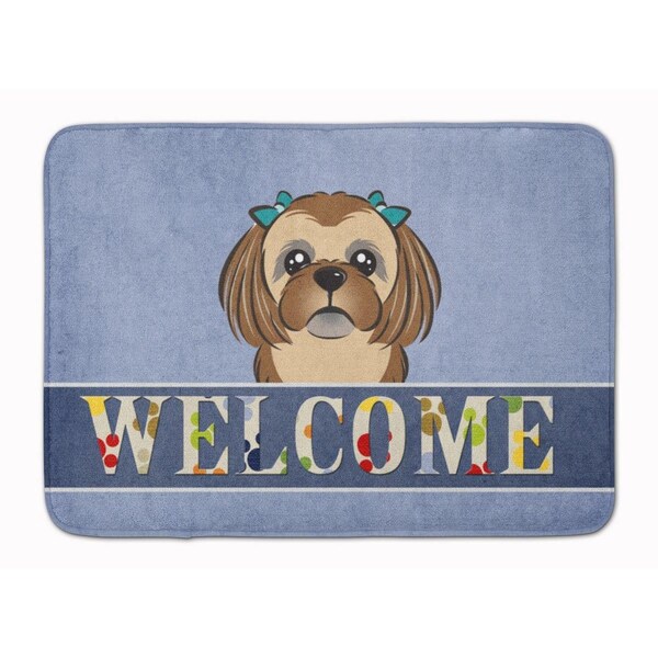 Carolines Treasures Chocolate and Brown Shih Tzu Welcome Machine Washable Memory Foam Mat - BB1435RUG