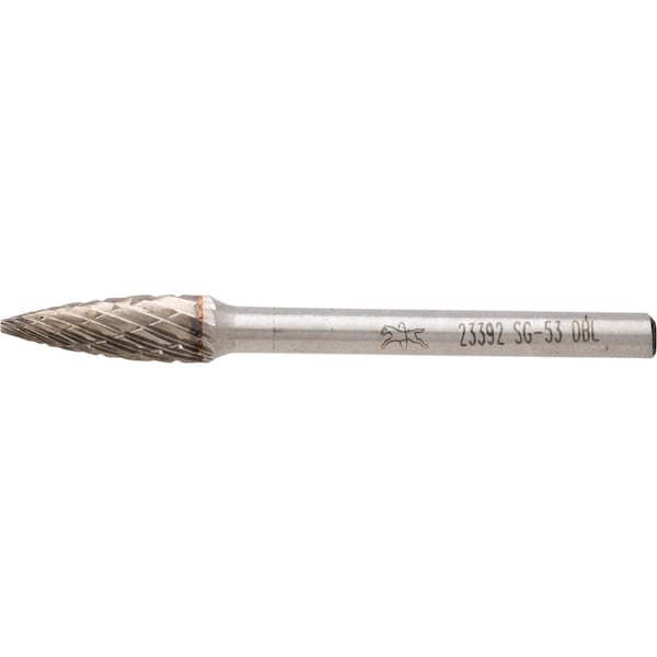 Pferd Carbide Bur - Tree Shape (Pointed), DBL Cut - 3/16" x 1/2" x 1/8" Shank - SG-53 - 23392