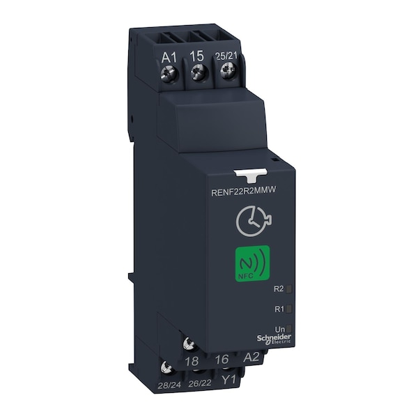 Relevador multifunción Schneider Electric, relevadores de temporizador Harmony, 8A, 2CO, 0.05s a 999h asimétrico de retardo de encendido y retardo de apagado 24 a 240V AC DC - RENF22R2MMW