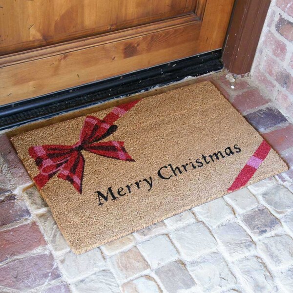 Rubber-Cal "A Gift! Merry Christmas Doormat" Decorative Floor Mat, 18 x 30-Inch - 10-106-052