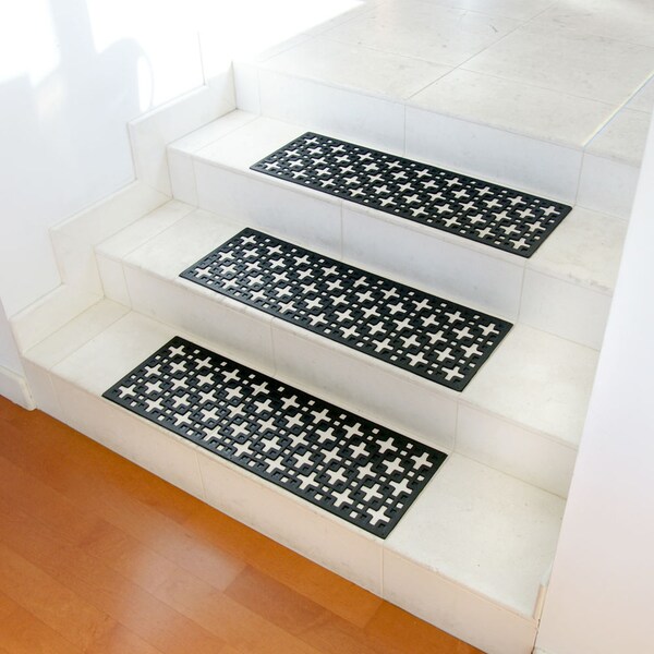 Rubber-Cal 6- Piece Stars Step Mat Rubber Stair Treads, 9.75 by 29.75-Inch, Black - 10-104-000-6PK