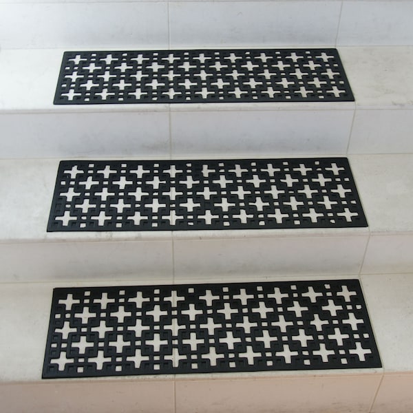 Rubber-Cal 6- Piece Stars Step Mat Rubber Stair Treads, 9.75 by 29.75-Inch, Black - 10-104-000-6PK